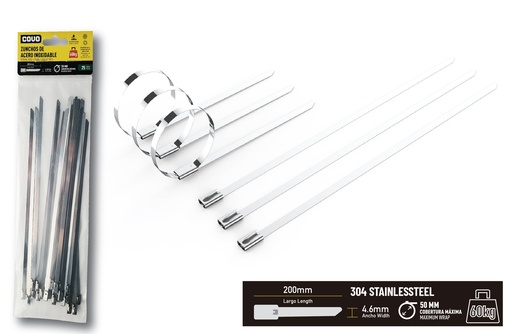 [8-008] TIRRAP ACERO INOX 4.6mm x 200mm x 25 UNID COVO 8-008