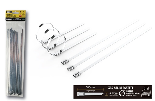 [8-010] TIRRAP ACERO INOX 4.6mm x 300mm x 25 UNID COVO 8-010
