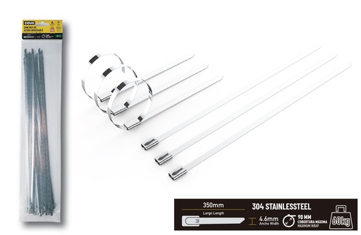 [8-011] TIRRAP ACERO INOX 4.6mm x 350mm x 25 UNID COVO 8-011