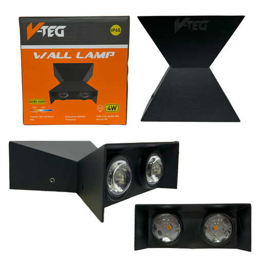 [8-135] LAMPARA APLIQUE NEGRA P/PARED 4W LUZ FRIA V-TEG 8-135