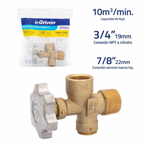 [8-155] VALVULA P/GAS 3/4 NPT x 7/8 GRIVEN 8-155