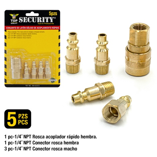 [5-133] ACOPLES P/COMPRESOR 5 PIEZAS BRONCE SECURITY 5-133