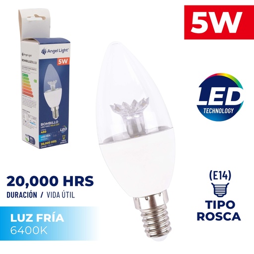 [5-190] BOMBILLO VELA LED 5W LUZ FRIA RE14 ANGEL LIGH 5-190