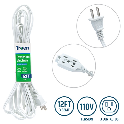 [5-192] EXTENSION ELECTRICA BLANCA 3.65 MTS TROEN 5-192