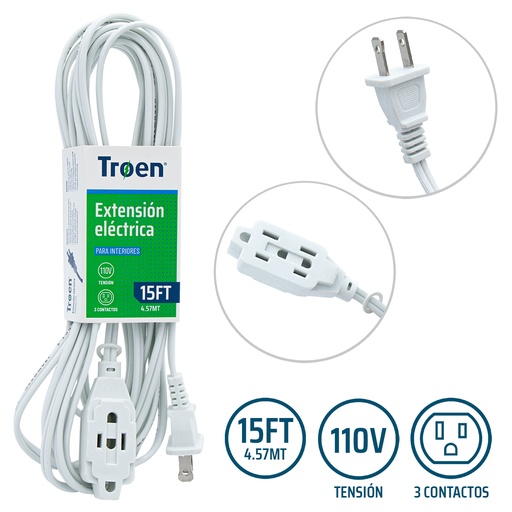 [5-193] [5-193] EXTENSION ELECTRICA BLANCA 4.57 MTS TROEN 5-193