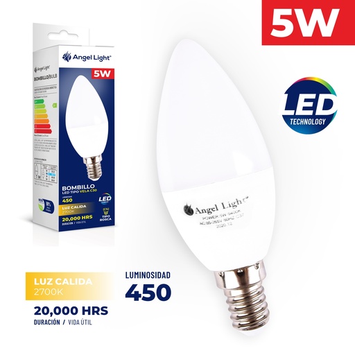 [5-195] BOMBILLO VELA LED 5W LUZ CALIDA RE14 ANGEL LI 5-195 (DESC) 