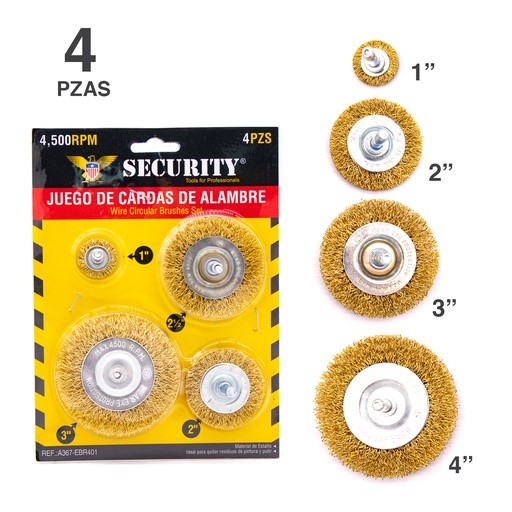 [5-274] JUEGO CEPILLO ALAMBRE 4 PCS SECURITY 5-274