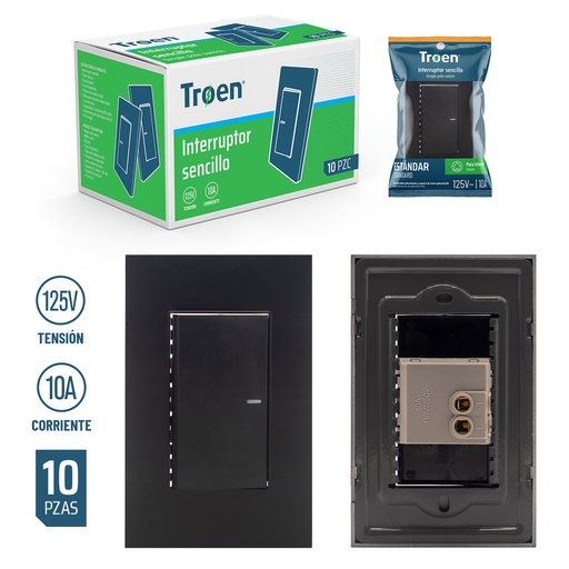 [5-298] [5-298] INTERRUPTOR SENCILLO NEGRO TROEN 5-298