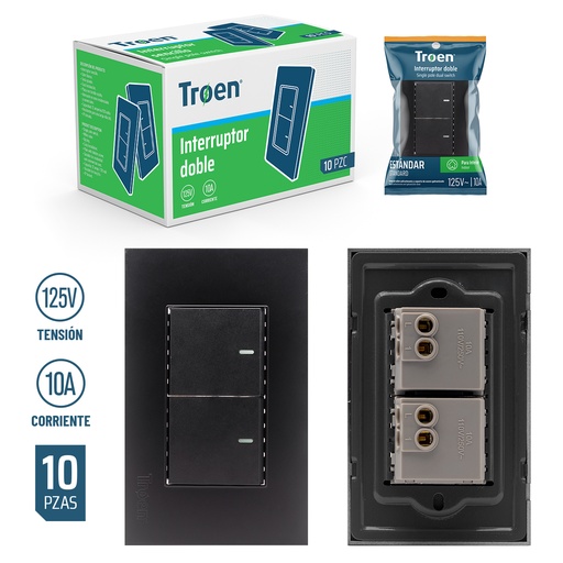 [5-299] [5-299] INTERRUPTOR DOBLE NEGRO TROEN 5-299