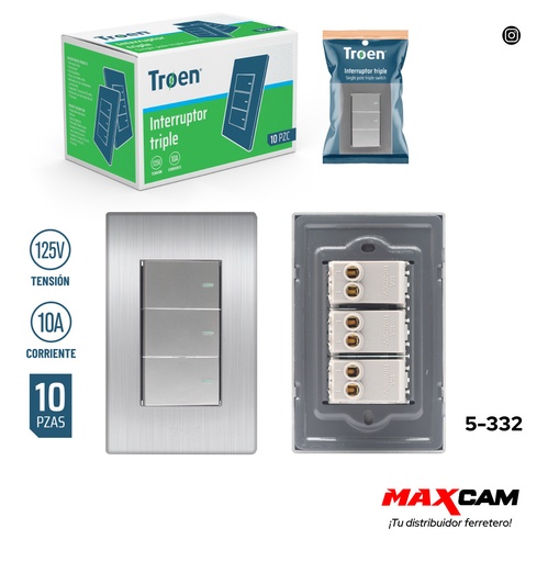 [5-332] INTERRUPTOR TRIPLE GRIS TROEN 5-332