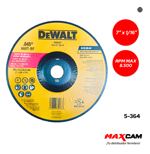 [5-364] DISCO C/METAL FINO 7" x 1/16" DEWALT  5-364