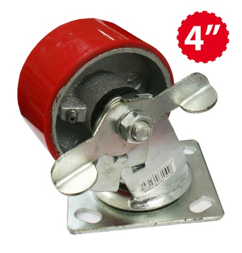 [5-389] RUEDA GIRATORIA IND C/FRENO ROJA 4" C/GRAS 5-389
