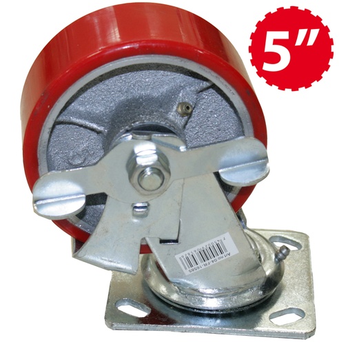[5-395] RUEDA GIRATORIA C/FRENO ROJA 5" INDUSTRIAL 5-395