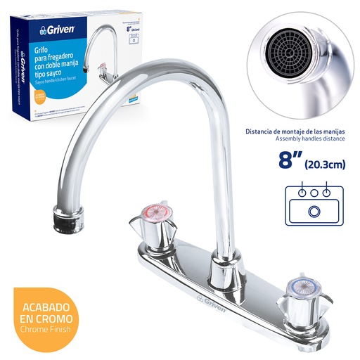 [5-472] LLAVE FREGADERO DOBLE 8" GRIVEN 5-472