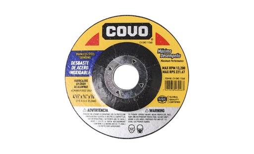 [5-483] DISCO DESBASTE ACERO INOX x 4 1/2" 1/4" 7/8" COVO 5-483