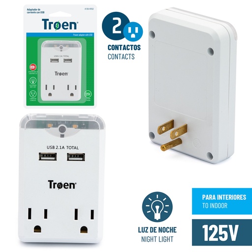 [5-720] CONVERTIDOR 2 TOMAS + 2 USB TROEN 5-720
