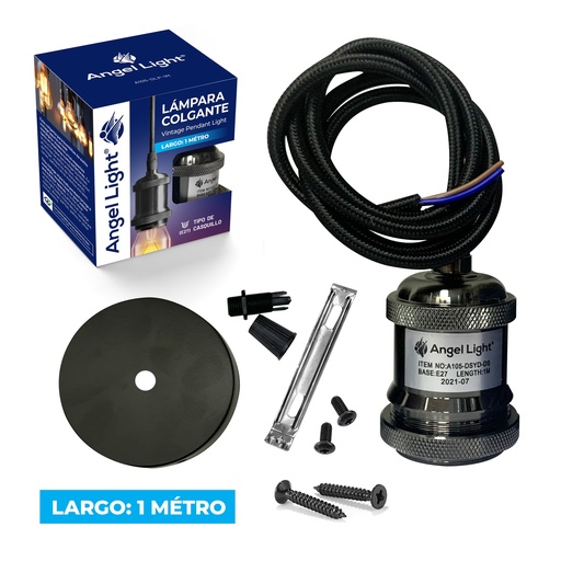 [5-739] LAMPARA COLGANTE 1MT NEGRO BRILL ANGEL LIGHT 5-739