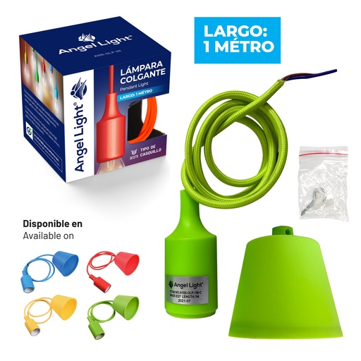 [5-740] [5-740] LAMPARA COLGANTE 1MT VERDE/ROJO/AMARILLA/AZUL ANGEL LIGHT 5-740