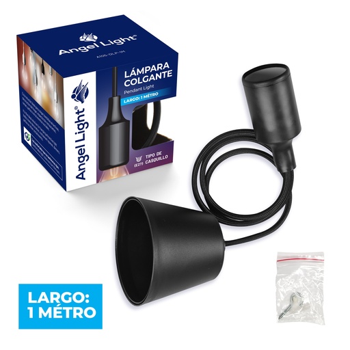 [5-749] LAMPARA COLGANTE 1MT NEGRO ANGEL LIGHT 5-749