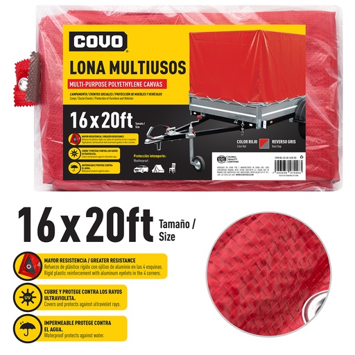 [5-750] LONA PLASTICA ROJA 16X20FT COVO 5-750