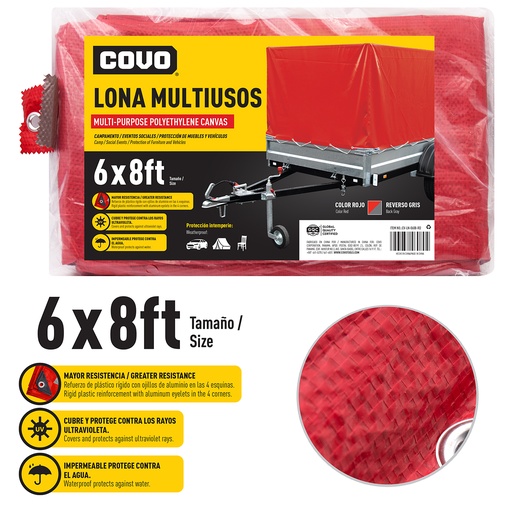 [5-762] LONA PLASTICA ROJO 6X8FT COVO 5-762
