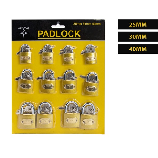 [5-788] CANDADOS SET 25-30-40 12 PIEZAS CASTOR 5-788