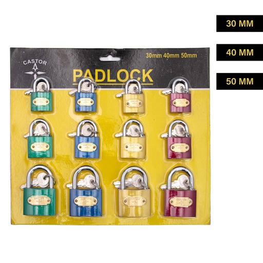 [5-789] CANDADOS SET 30-40-50 12 PIEZAS CASTOR 5-789