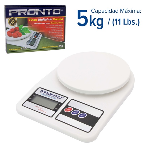 [5-836] PESO DIGITAL BLANCO COCINA 5KG PRONTO 5-836