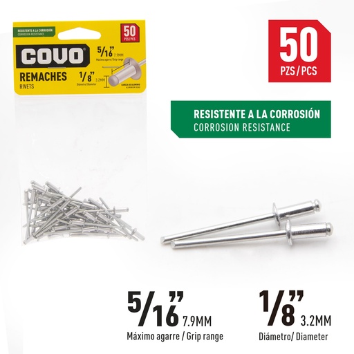 [5-870] REMACHE 1/8" X 5/16" x 50 UNID COVO 5-870