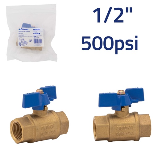 [5-888] VALVULA PASO BRONCE MARIPOSA x 1/2" PESADA GRIVEN 5-888