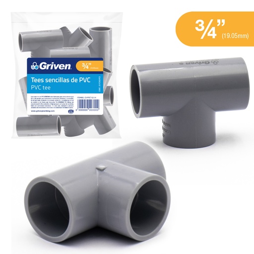 [5-911] TEE AGUA FRIA 3/4" GRIS GRIVEN 5-911