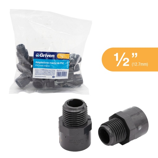 [5-918] ADAPTADOR MACHO AGUA FRIA x 1/2 GRIS GRIVEN 5-918