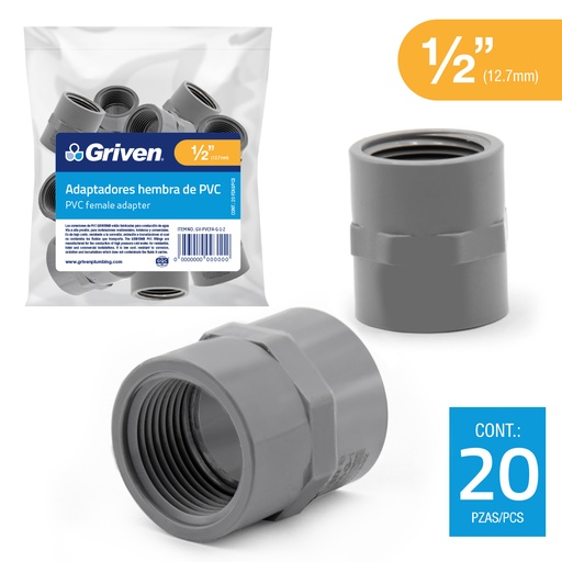 [5-921] ADAPTADOR HEMBRA AGUA FRIA x 1/2" GRIS GRIVEN 5-921