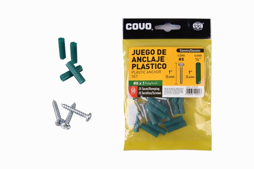 [5-932] RAMPLUG VERDE 1/4 + TORNILLO 8X1 x 25PCS COVO 5-932