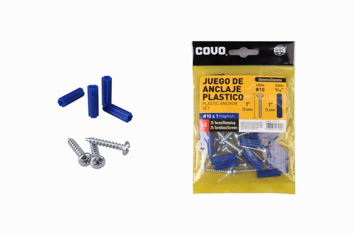 [5-933] RAMPLUG AZUL 5/16 + TORNILLO 10X1 x 25PCS COVO 5-933