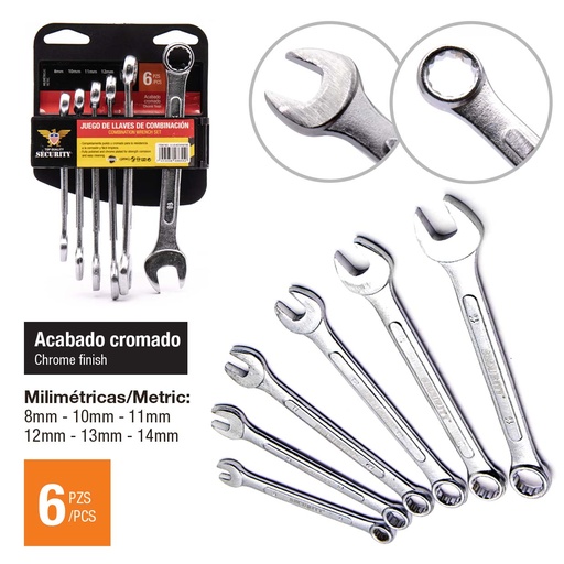 [6-008] JUEGO DE LLAVES COMBINADAS x 6 UNID SECURITY 6-008