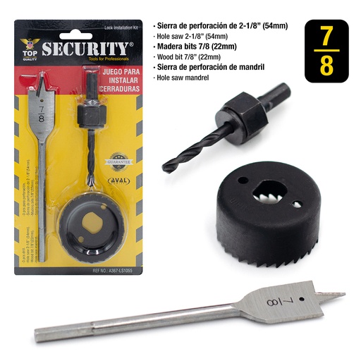 [6-012] JUEGO P/INSTALAR CERRADURA 3 PCS SECURITY 6-012
