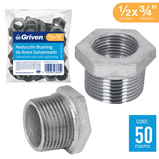 [6-110] BUSHING GALVANIZADO 1/2" A 3/4" GRIVEN 6-110