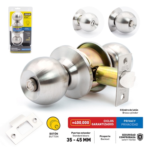 [6-120] CERRADURA DE BAÑO POMO BOTON PLATA COVO 6-120