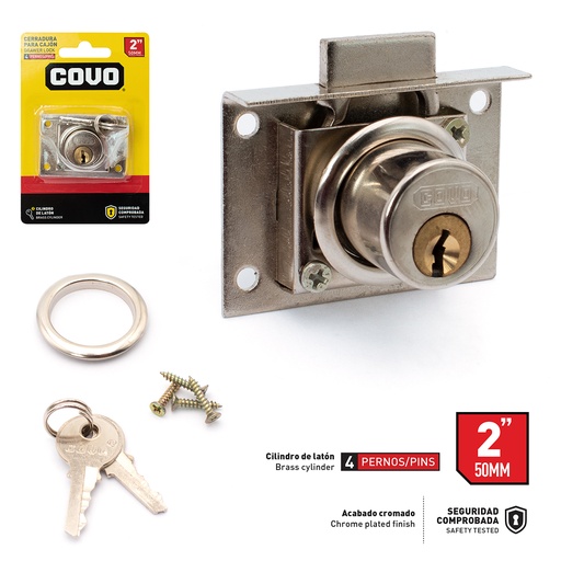 [6-127] CERRADURA PARA MUEBLE 2" NIQUELADA COVO 6-127