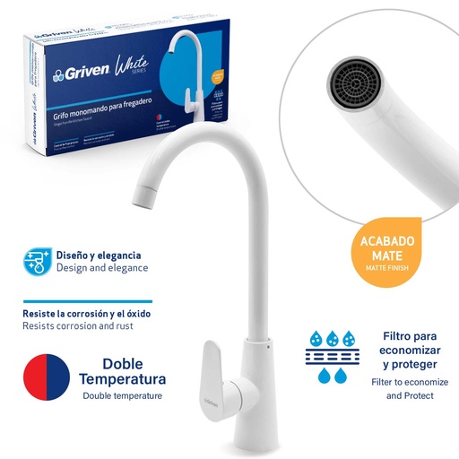 [6-131] LLAVE FREGADERO MONOMANDO GRIVEN WHITE 6-131