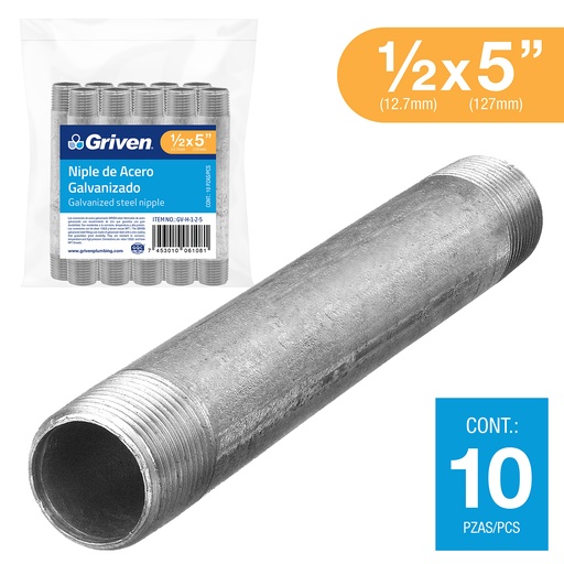 [6-154] NIPLE GALVANIZADO 1/2 x 5" GRIVEN 6-154