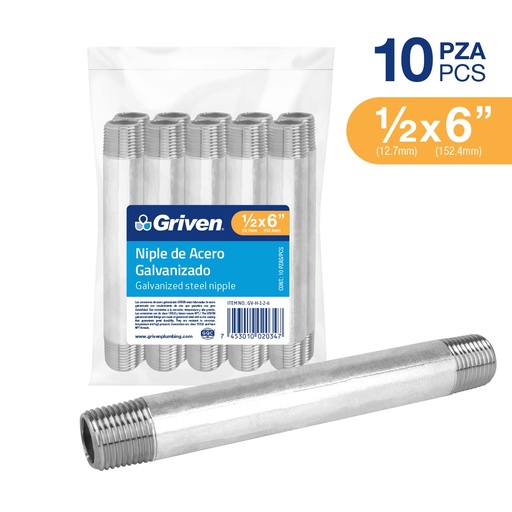 [6-155] NIPLE GALVANIZADO 1/2 x 6" GRIVEN 6-155