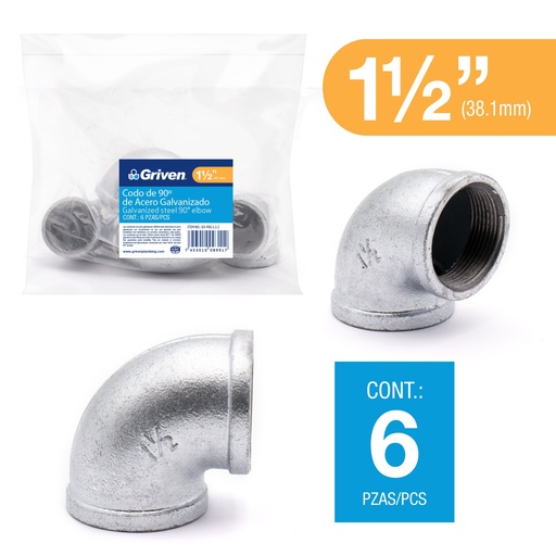 [6-168] CODO GALVANIZADO 1 1/2" x 90° GRIVEN 6-168