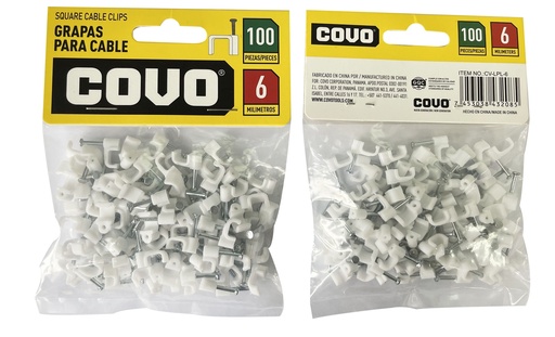 [6-170] GRAPA CUADRADA P/CABLE 6MM x 100 UNID COVO 6-170