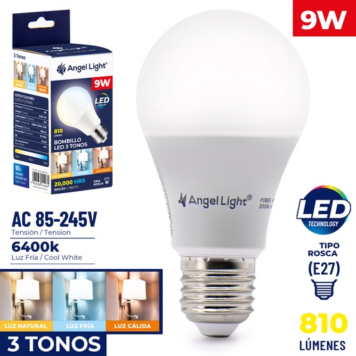 [6-188] BOMBILLO BULBO LED 9W 3 TONOS ANGEL LIGHT 6-188