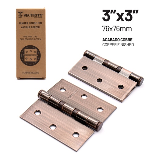 [6-199] [6-199] BISAGRA P/PUERTA MADERA 3" x 3" COBRE PAR SECURITY 6-199