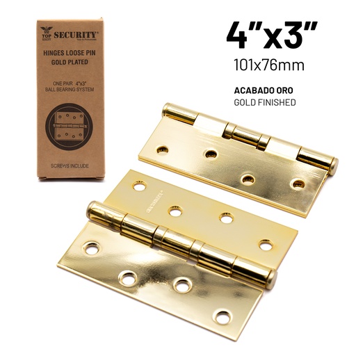 [6-203] BISAGRA P/PUERTA MADERA 4" x 3" DORADA PAR SECURITY 6-203