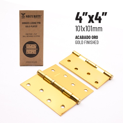 [6-204] BISAGRA P/PUERTA MADERA 4" x 4" DORADA PAR SECURITY 6-204