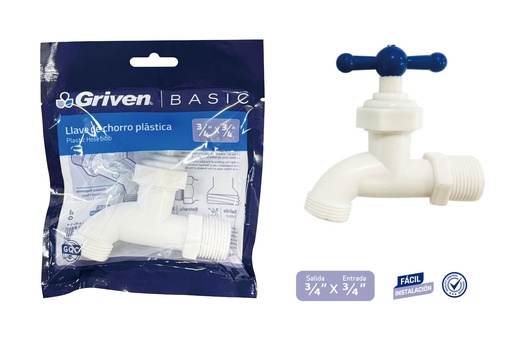 [6-210] LLAVE CHORRO 3/4" PVC BLANCA GRIVEN 6-210